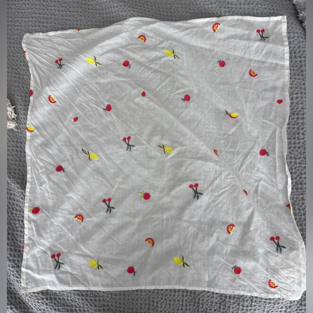 Ann Taylor Loft Outlet Fruit Bandana Scarf Neck Tie Embroidered Cherry Lemon
